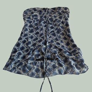 Y2K The Limited Blue Abstract Diamond Print Flowy Halter Top Ruffle Babydoll